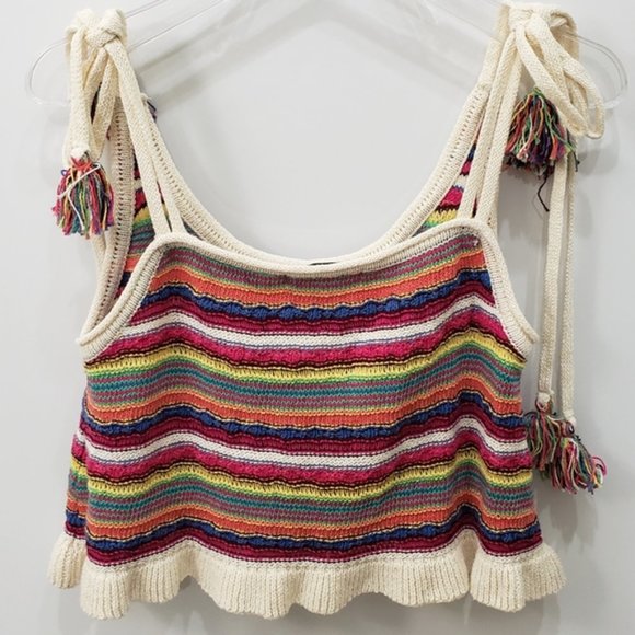 Zara Knit Tassel Multicolored / Rainbow Crop Tank - Picture 4 of 5